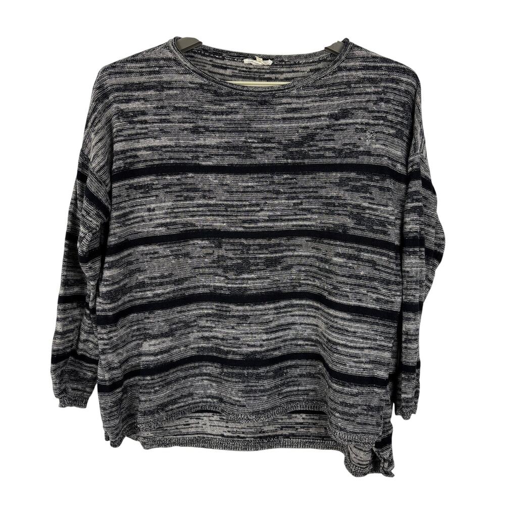 Eileen Fisher Striped Boxy Long Sleeve Top 100% organic Linen Medium